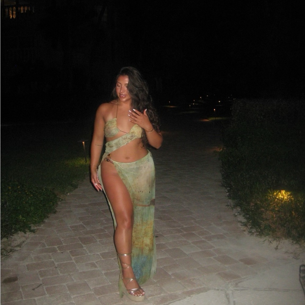 Cantha Asymmetric Cut Out Maxi Dress in Lagoon size M